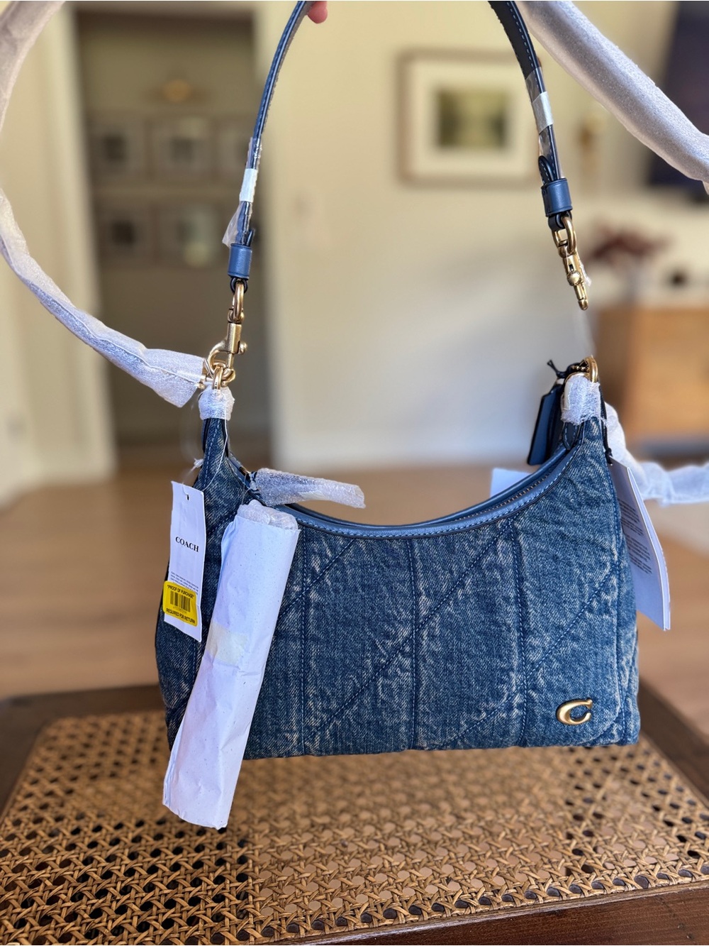 Coach Pocket Juliet Bag 30 In Regenerative Cotton Denim with Quilting CDZ72